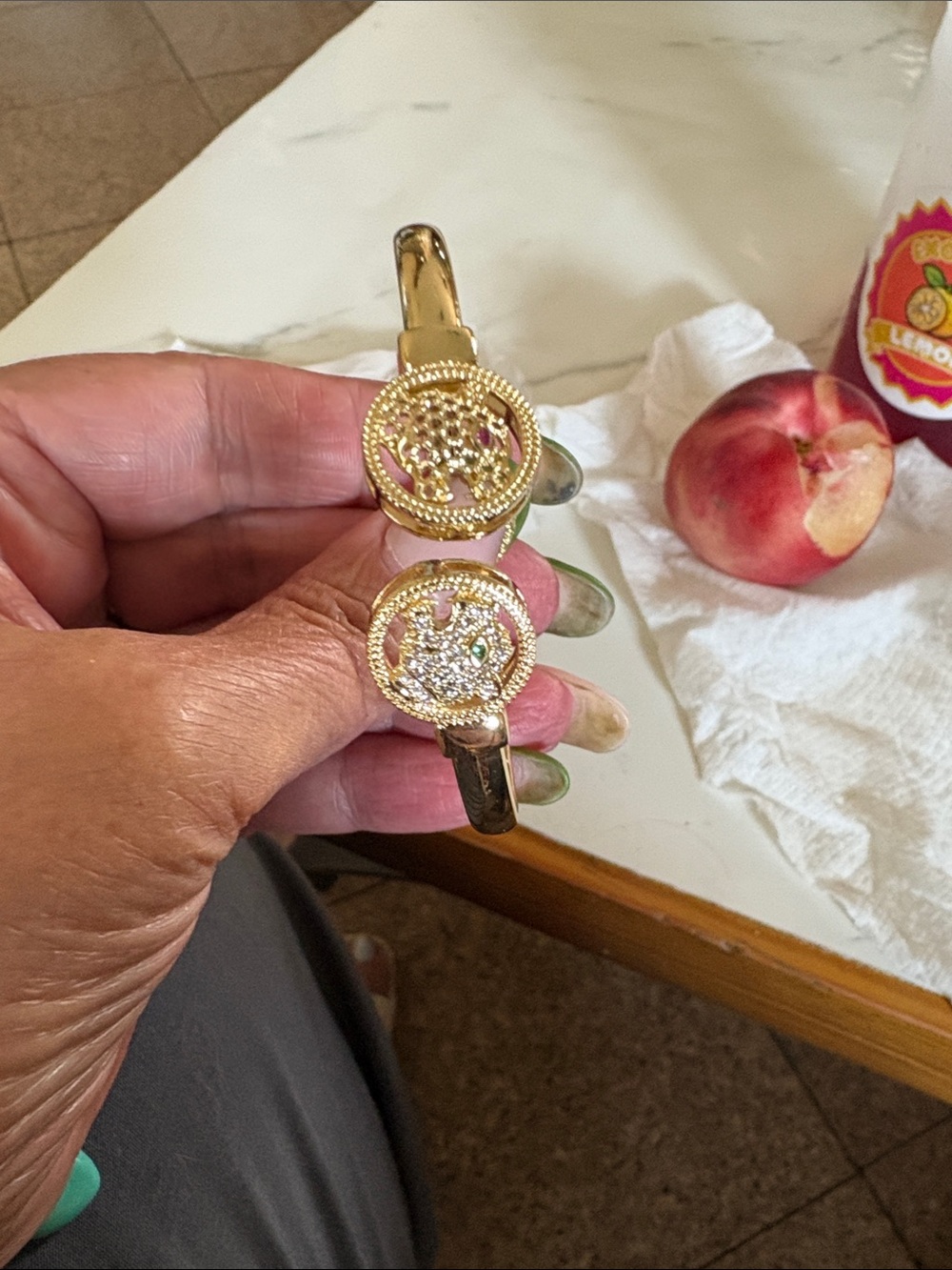 Gold-Tone Double Medallion Bracelet with Crystal Accents